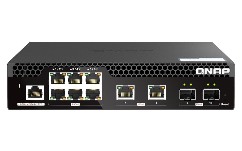 QNAP riadený PoE++ switch QSW-M2106PR-2S2T (6x 2,5GbE RJ45, 2x 10GbE RJ45, 2x 10GbE SFP+, malá šírka)