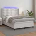 vidaXL Boxspring posteľ s matracom a LED biela 140x200 cm umelá koža