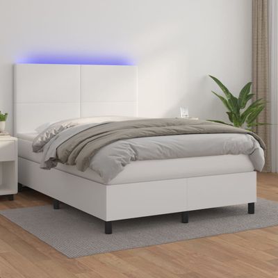 vidaXL Boxspring posteľ s matracom a LED biela 140x190 cm umelá koža