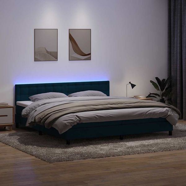 vidaXL Posteľný rám boxsping s matracom a LED tmavomodrý 180x210 cm zamat
