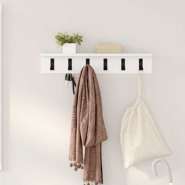 vidaXL Vešiak na stenu Biela 60 x 10,5 x 10,5 cm Kompozitné drevo