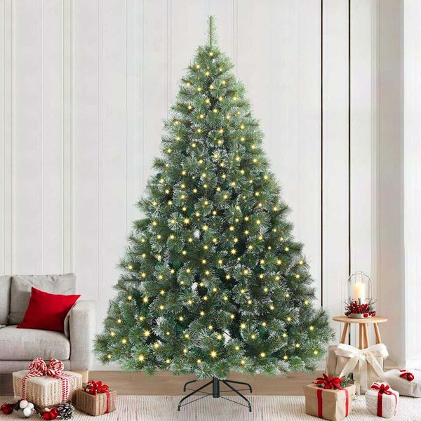 vidaXL Umelý vianočný stromček s 300 LED-i Zelená 240 cm PE a PVC