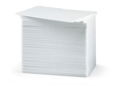 Zebra white pvc cards, 10 mil pvc adhesive back with 14 mil mylar release liner, 24 mil total thickness (500 cards)