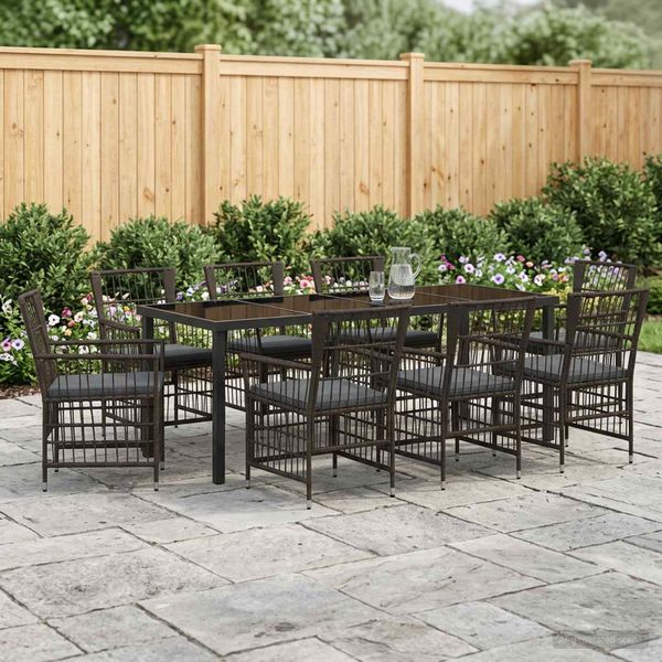 vidaXL Záhradná jedálenská súprava 9 ks Čierna polyratan