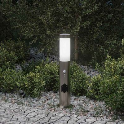 vidaXL Stĺpikové svietidlo so senzorom a zásuvkou 50 cm nehrdzavejúca oceľ IP44