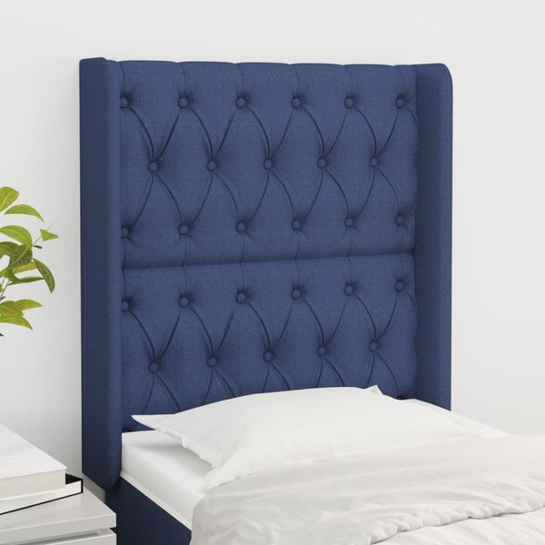 vidaXL Čelo postele so záhybmi modré 83x16x118/128 cm látka