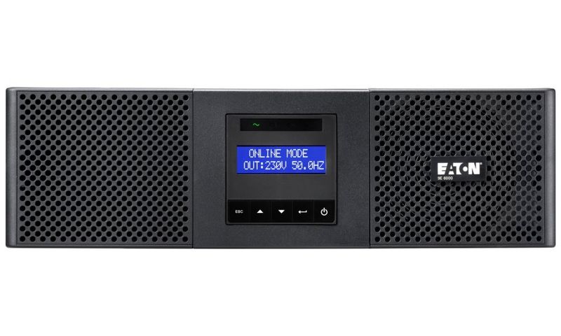 EATON UPS 9E 6000i Rack3U, 6000VA, 5400W, 1/1 fáza UPS, 6000 VA, 5400 W, online dvojitá konverzia, rack 3U, 8× C13, 2× C19, pevné pripojenie, USB, RS232, sínusový výstup