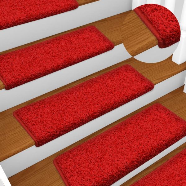 vidaXL Schodové rohože 15 ks 65x21x4 cm červené s obdĺžnikovým okrajom