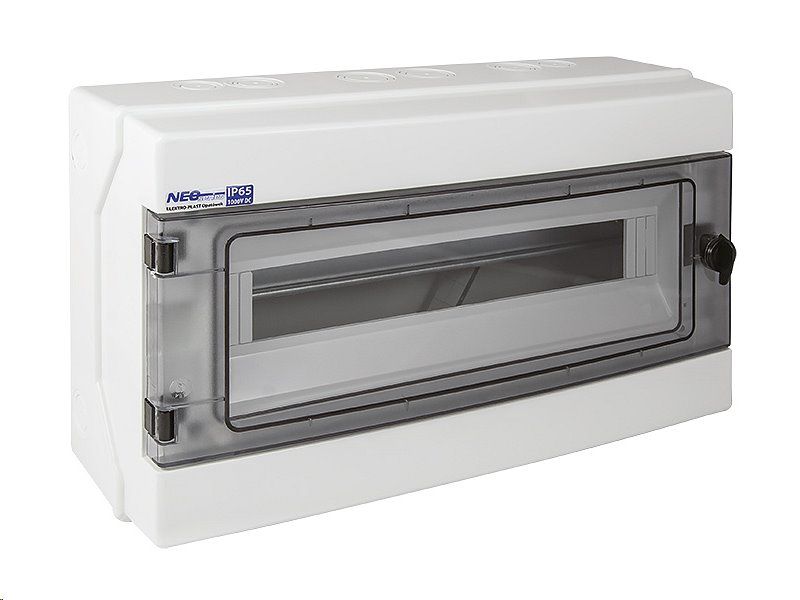 Rozvodný štít RH-18 NEO pre fotovoltaiku plast. / IP65 / 1000V DC / 500V AC / 1x18 stenný / prehliadateľné dvere