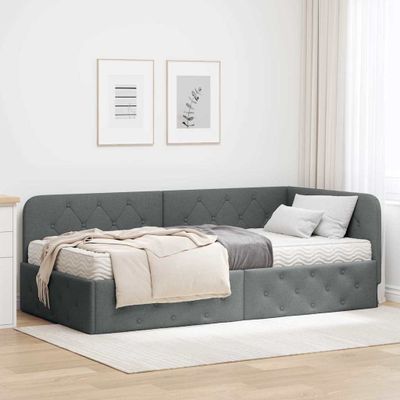 vidaXL Rohový rám postele Tmavo šedá 90 x 190 cm látka