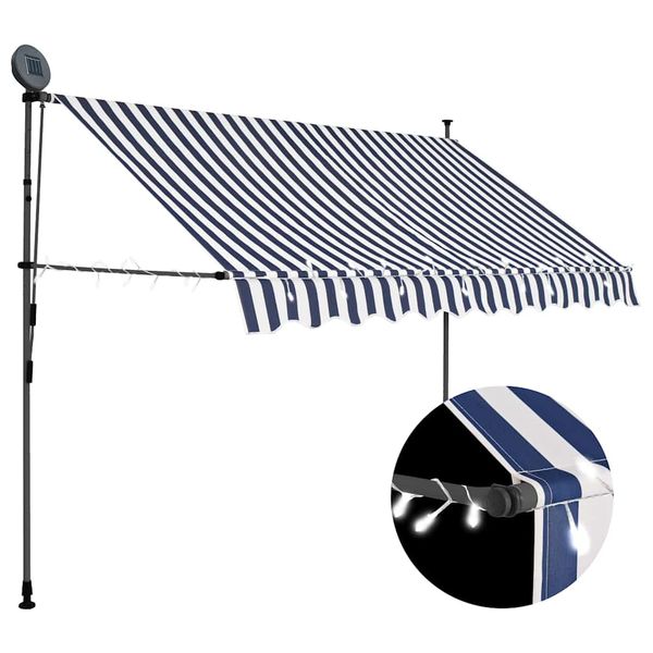 vidaXL Ručne zaťahovacia markíza s LED 250 cm, modro biela