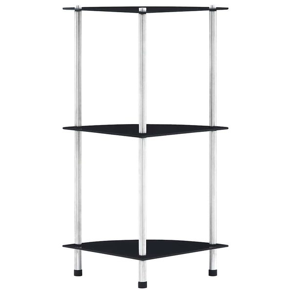vidaXL Regál s 3 policami, čierny 30x30x67 cm, tvrdené sklo