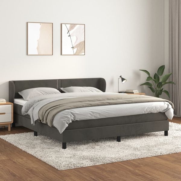 vidaXL Posteľný rám boxspring s matracom tmavosivý 160x200 cm zamat