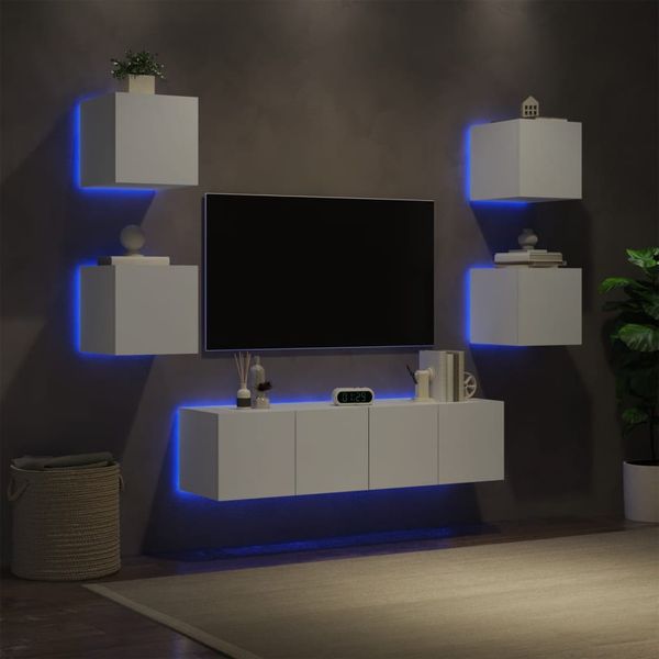 vidaXL 6-dielne TV nástenné skrinky s LED biele kompozitné drevo