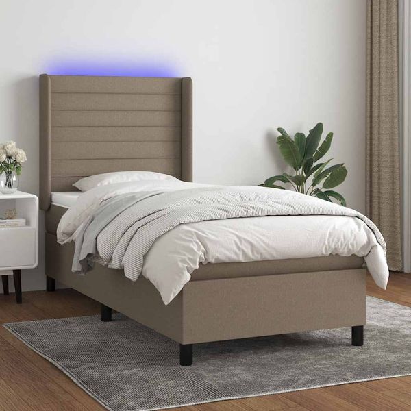 vidaXL Posteľ boxsping s matracom a LED sivohnedá 90x190 cm látka