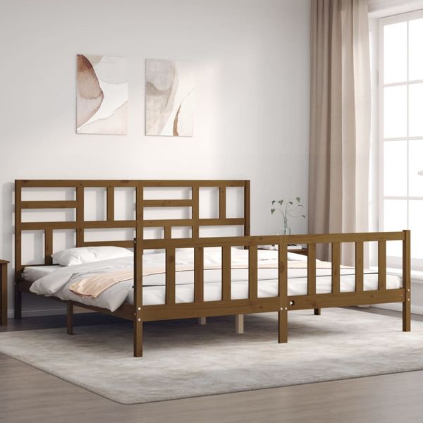 vidaXL Posteľný rám s čelom medovo-hnedý 200x200 cm masívne drevo