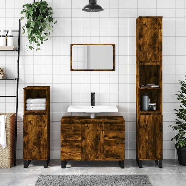 vidaXL Kúpeľňová skrinka dymový dub 80x33x60 cm kompozitné drevo