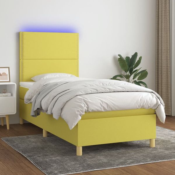 vidaXL Posteľ boxsping s matracom a LED zelená 100x200 cm látka