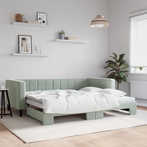 vidaXL Denná posteľ s rozkladacou posteľou bledosivá 90x190 cm zamat