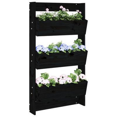 vidaXL Nástenný kvetináč 3-pos. 60x18,5x110 cm čierny masívna borovica