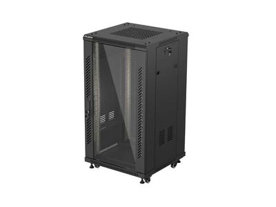 Lanberg inštalačný skriňový rozvadeč 19'' 22U 600X600 čierne sklenené dvere (ploché balenie)