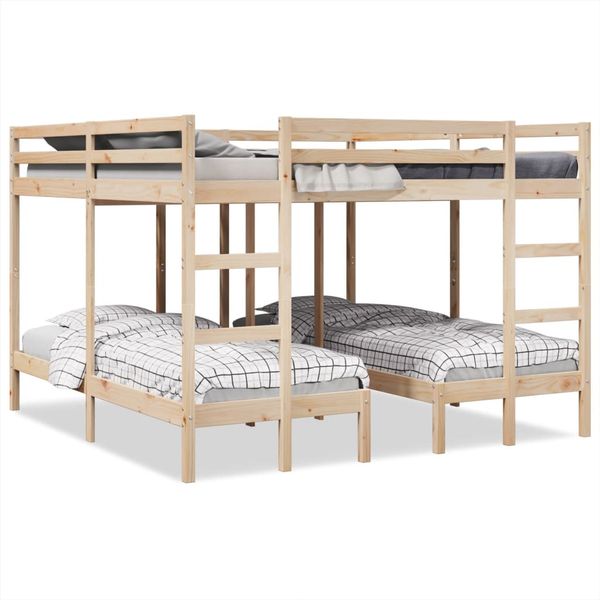 vidaXL Trojitá poschodová posteľ 200x200/80x200 cm, borovicový masív