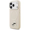 Púzdro Karl Lagerfeld MagSafe PU púzdro s logom hlavičiek Karl&Choupette a kovovými tlačidlami fotoaparátu pre iPhone 17 Pro béžové