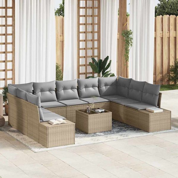 vidaXL Súprava záhradných pohoviek s vankúšom 10 pcs Béžová polyratan