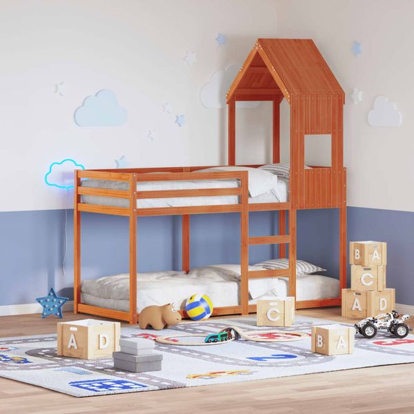 vidaXL Poschodová posteľ so strechou voskovohnedá 90x190 cm borovica