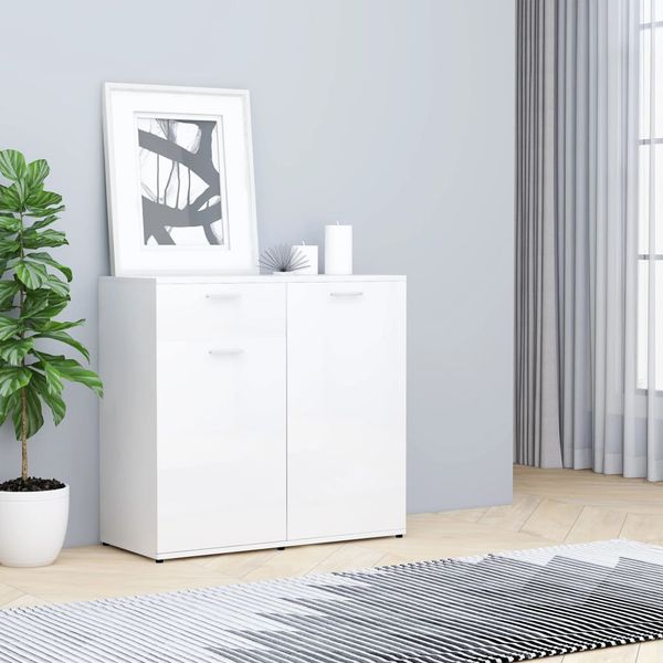 vidaXL Komoda, lesklá biela 80x36x75 cm, kompozitné drevo