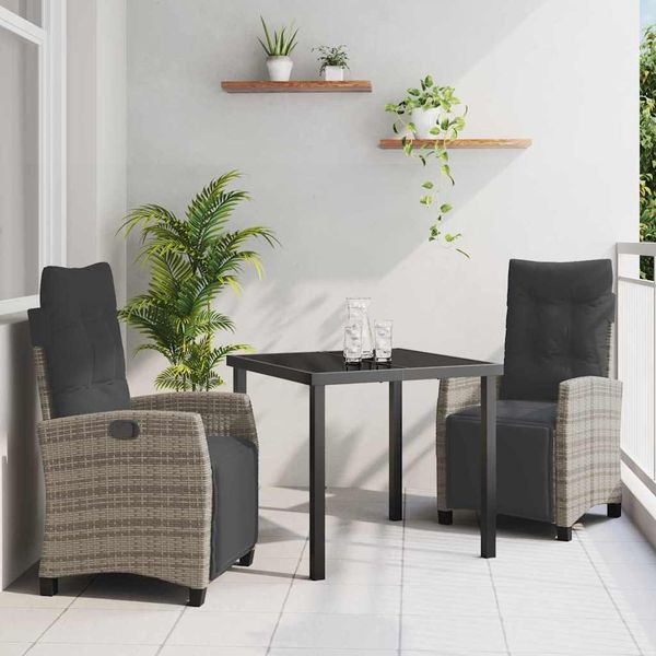 vidaXL Záhradný jedálenský set s vankúšom 3 pcs Sivá polyratan