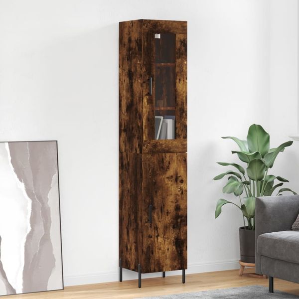 vidaXL Vysoká skrinka dymový dub 34,5x34x180 cm spracované drevo