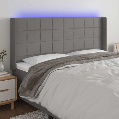 vidaXL Čelo postele s LED tmavosivé 183x16x118/128 cm látka