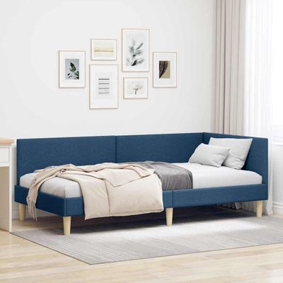 vidaXL Rohový rám postele Modrá 90 cm x 200 cm Tkanina a preglejka