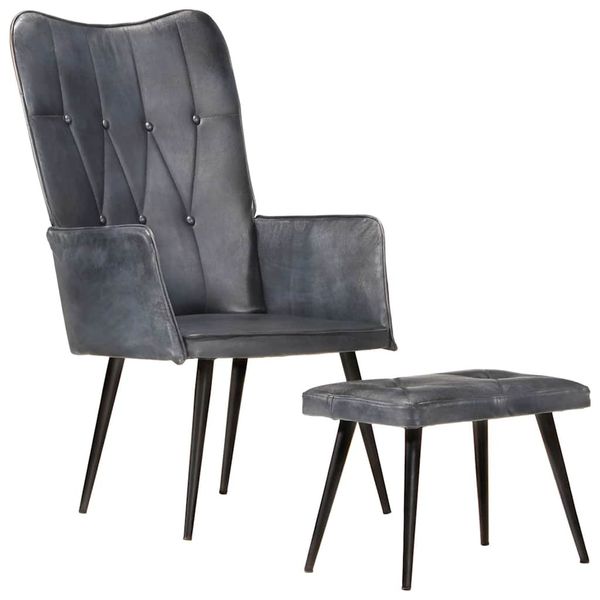 vidaXL Kreslo wingback s podnožkou sivé pravá koža