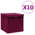 vidaXL Úložné boxy s vekom 10 ks, 28x28x28 cm, tmavočervené