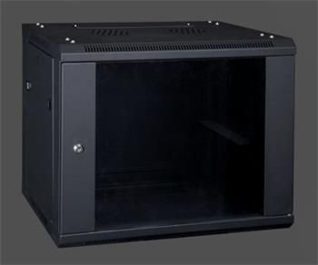 XtendLan 22U/600x550, na zeď, dvoudílný, skleněné dveře Rozvadec, 19", na stenu, dvoudílný, výška 22U, 600 x 550, sklenené dvere, kourové sklo, nosnost 60kg, cerný