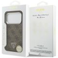 Puzdro Guess Case Magsafe 4G PU Leather s trojuholníkovým logom a strieborným kovovým rámom fotoaparátu pre iPhone 17 Pro Hnedá