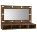 vidaXL Zrkadlová skrinka s LED hnedý dub 90x31,5x62 cm
