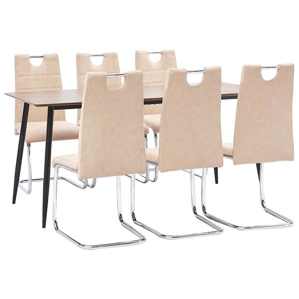 vidaXL 7-dielna jedálenská súprava, krémová, umelá koža