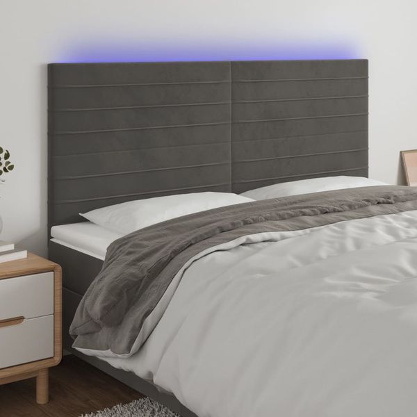 vidaXL Čelo postele s LED tmavosivé 160x5x118/128 cm zamat