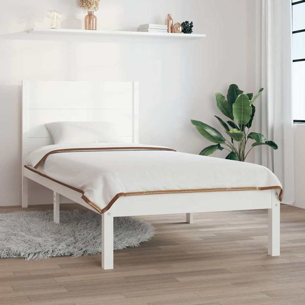 vidaXL Posteľný rám, biely drevený masív 75x190cm malé jednolôžko