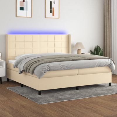 vidaXL Posteľ boxsping s matracom a LED krémová 200x200 cm látka