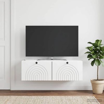 vidaXL Nástenná TV skrinka Biela s vysokým leskom 98 x 41 x 30 cm