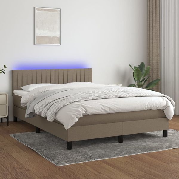 vidaXL Posteľ boxsping s matracom a LED sivohnedá 140x190 cm látka