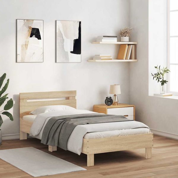 vidaXL Posteľný rám s čelom dub sonoma 100x200 cm kompozitné drevo