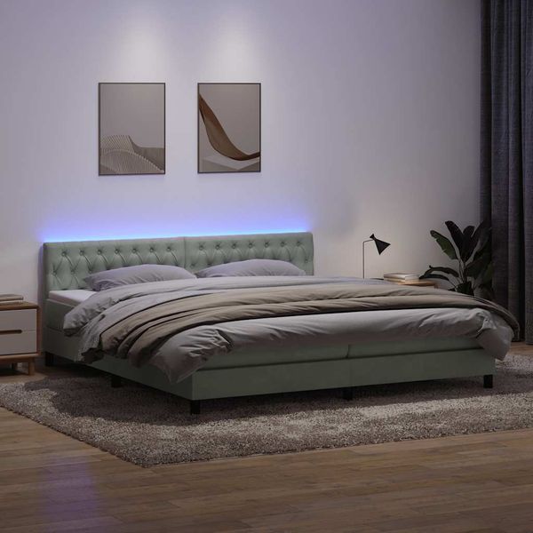 vidaXL Box Spring Posteľ s matracom a LED Svetlosivá 200x210 cm Zamat