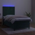 vidaXL Posteľný rám boxsping matrac a LED tmavozelený 80x200 cm zamat