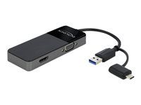 Kábel adaptéra – USB typ A, USB-C s kolíkmi (samec) na HD-15 (VGA), HDMI so zdierkami (samica) – 12 cm – čierna