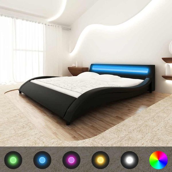 vidaXL Posteľ s matracom, LED, čierna, umelá koža 140x200 cm